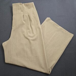 Nine West Women L Beige Paperbag Waist Wide Leg High Rise Trousers